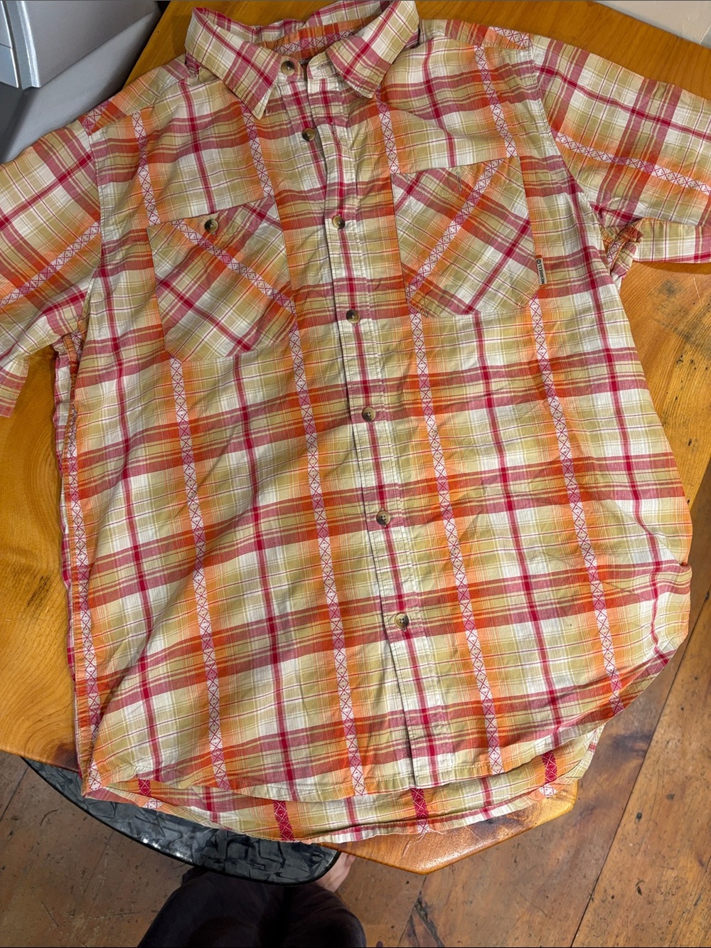 Men's Merrell plaid short sleeve cotton button up shirt